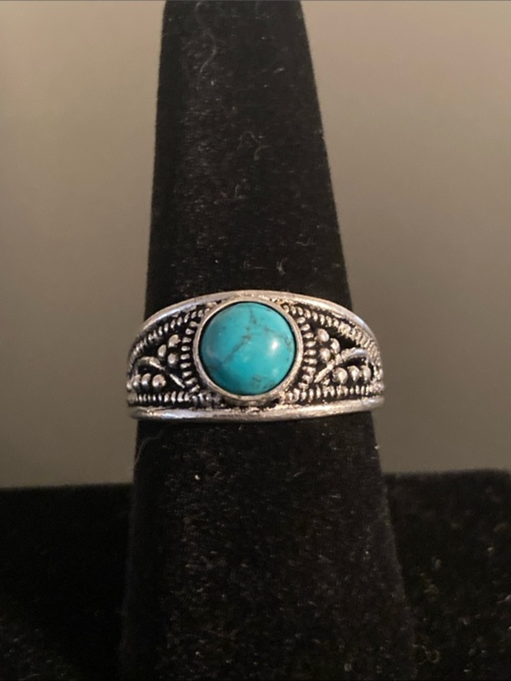 Turquoise Stone Silver 925 Boho Ring - Women Jewelry size 8